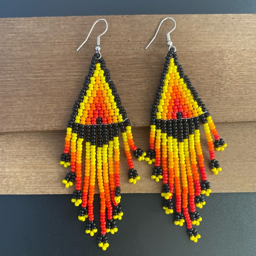 Long Earrings Beaded Handmade Mexico Aretes Huichol Chaquira  echo a mano